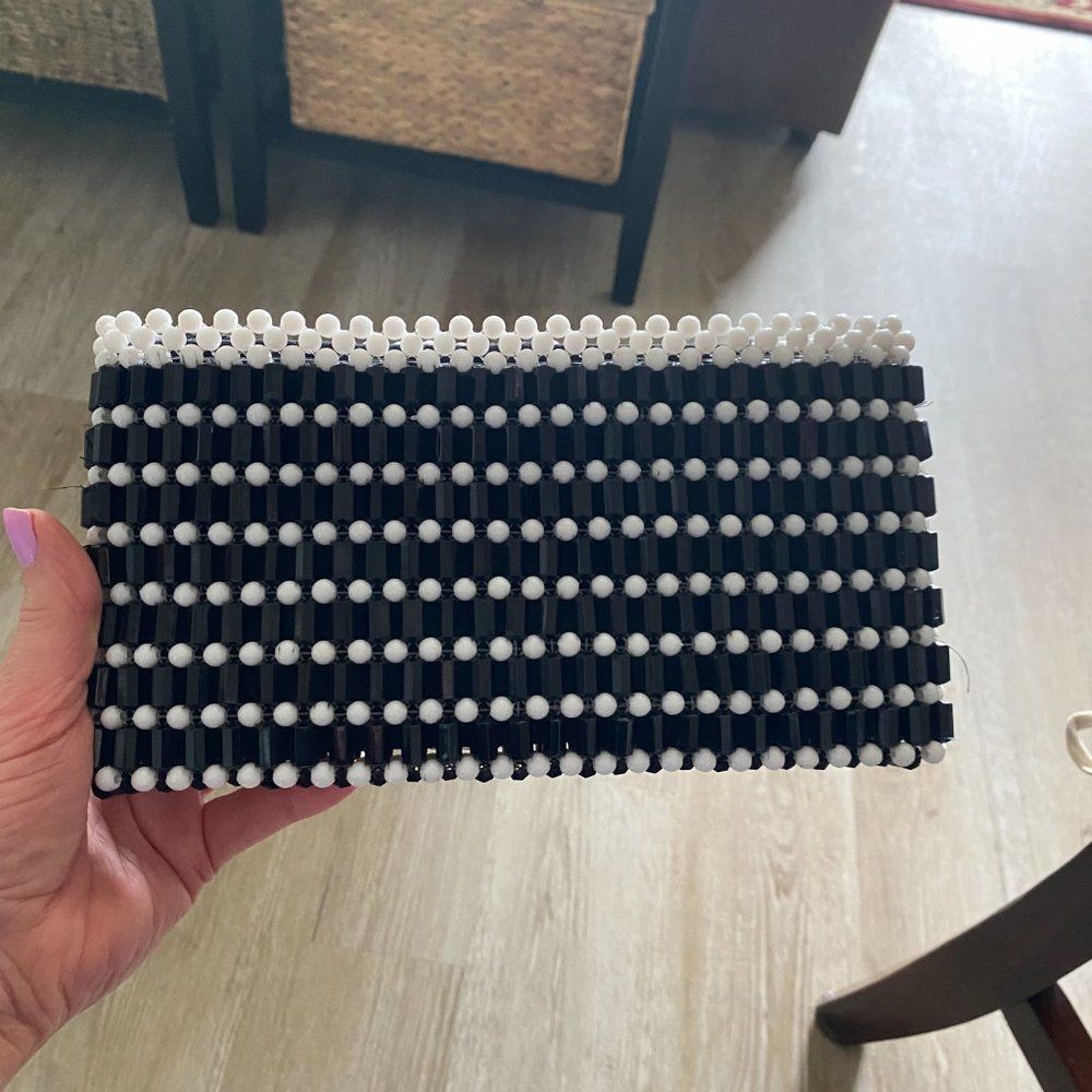 Vintage BAGTONE Black & White Beaded Clutch Bag 🖤 Mod 60s/70s Y2K Vibes - Picture 2 of 15